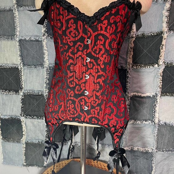 Red Corset with Garters Red and Black - Picture 1 of 4
